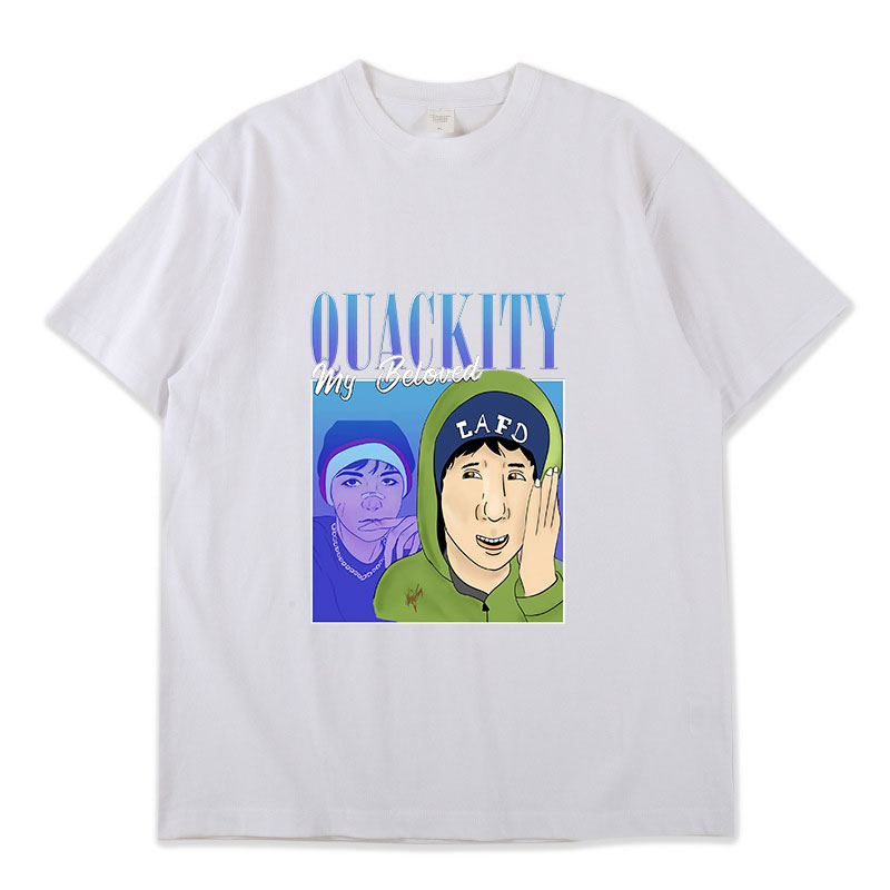 Quackity My Beloved Merch Summer Thin Cotton Loose Men's T-Shirt Trend Hip Hop Classic Harajuku Cartoon Face Print Oversized
